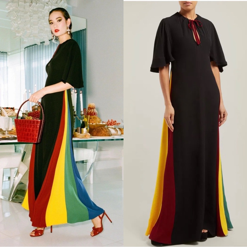 STAUD Victorian Rainbow-Panel Maxi Dress Size 2